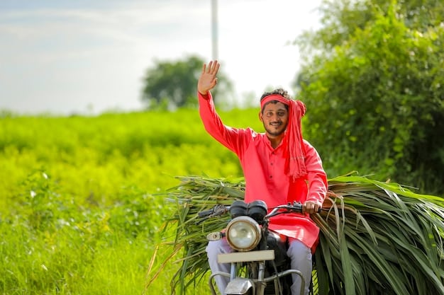 Modern agricultural practices in Bangladesh, showcasing a farmer using a tractor in a rice field.