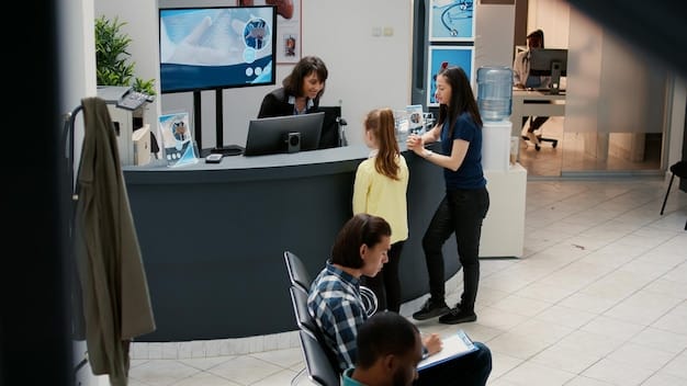 Interior of a modern bank branch in Bangladesh. Focus on the banking staff assisting customers, showcasing technology like computers and digital displays. The scene should emphasize efficiency and customer service.