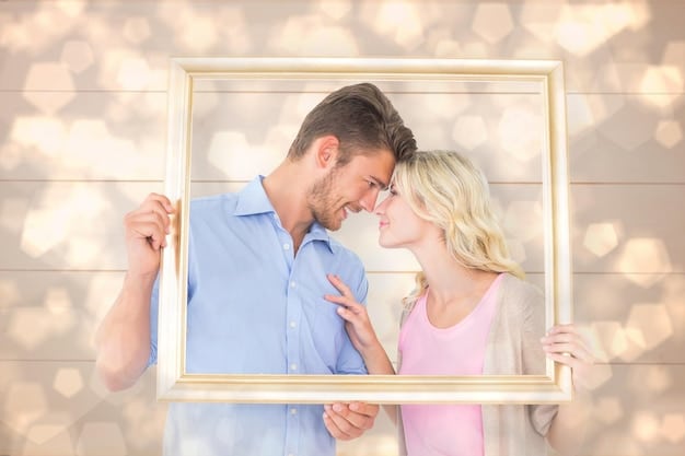 A split-screen image showing a couple in comical romantic situations. On one side, they're on a disastrous picnic with ants crawling on their food. On the other, they're hilariously struggling to dance at a formal event, stepping on each other's feet and making awkward faces.