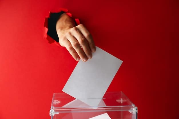 A close-up photo of a hand casting a vote into a ballot box, emphasizing the importance of each individual vote and the democratic process.