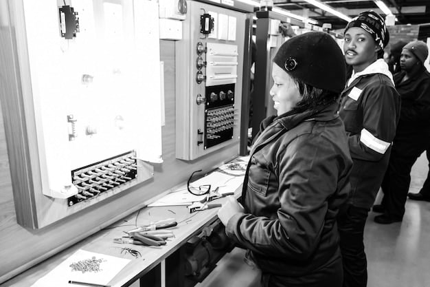 A close-up of a technician fixing a power grid control panel, emphasizing the challenges and efforts involved in maintaining a stable electricity supply.